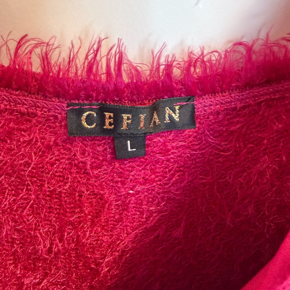 CEFIAN Fuchsia Fuzzy Eyelash Knit Bodycon Mini Dress Size L - Picture 11 of 15